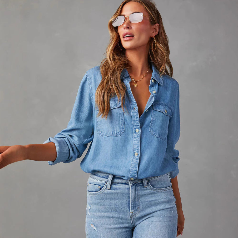 Damen Jeanshemd mit Brusttaschen – Lässiger Stil und entspannter Tragekomfort