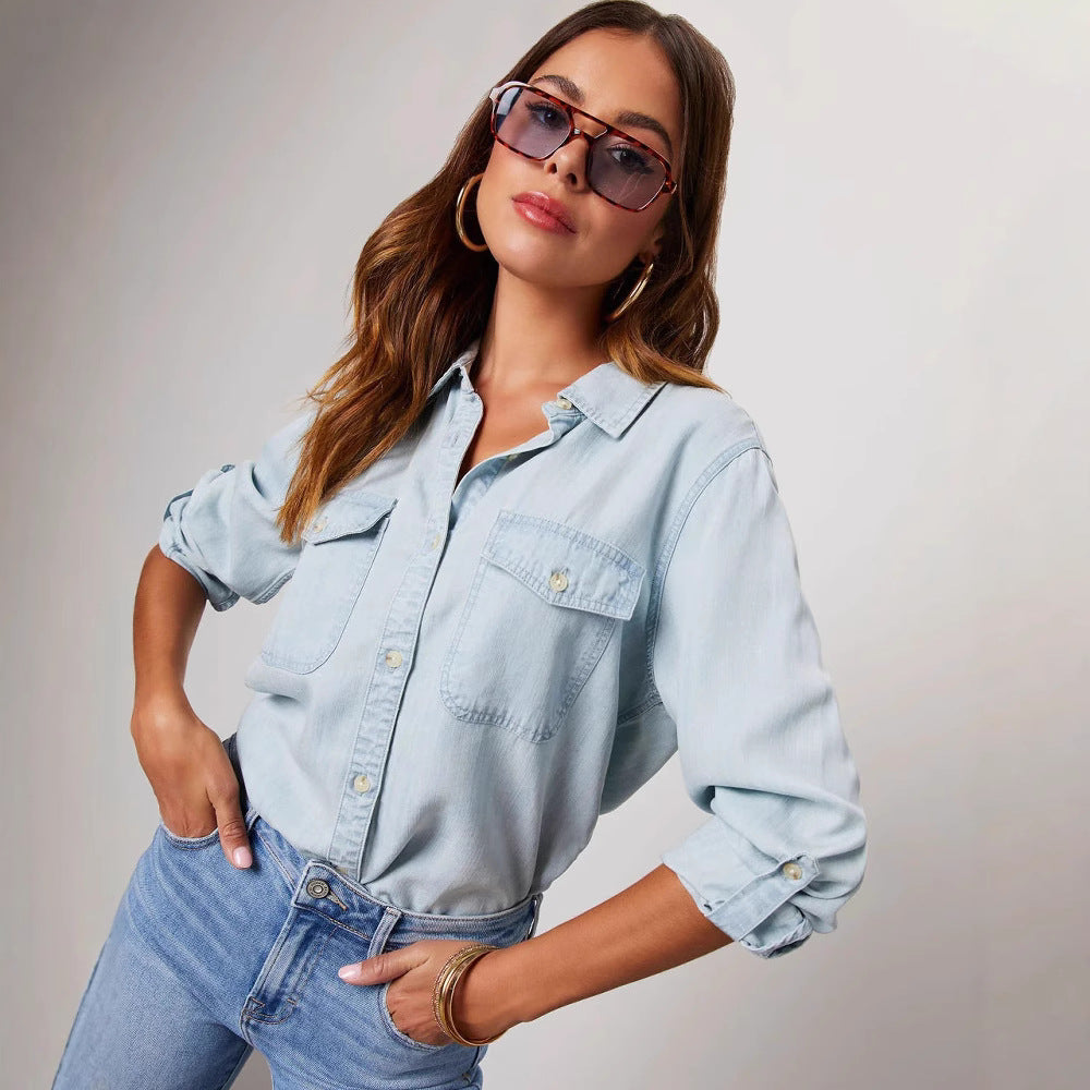 Damen Jeanshemd mit Brusttaschen – Lässiger Stil und entspannter Tragekomfort