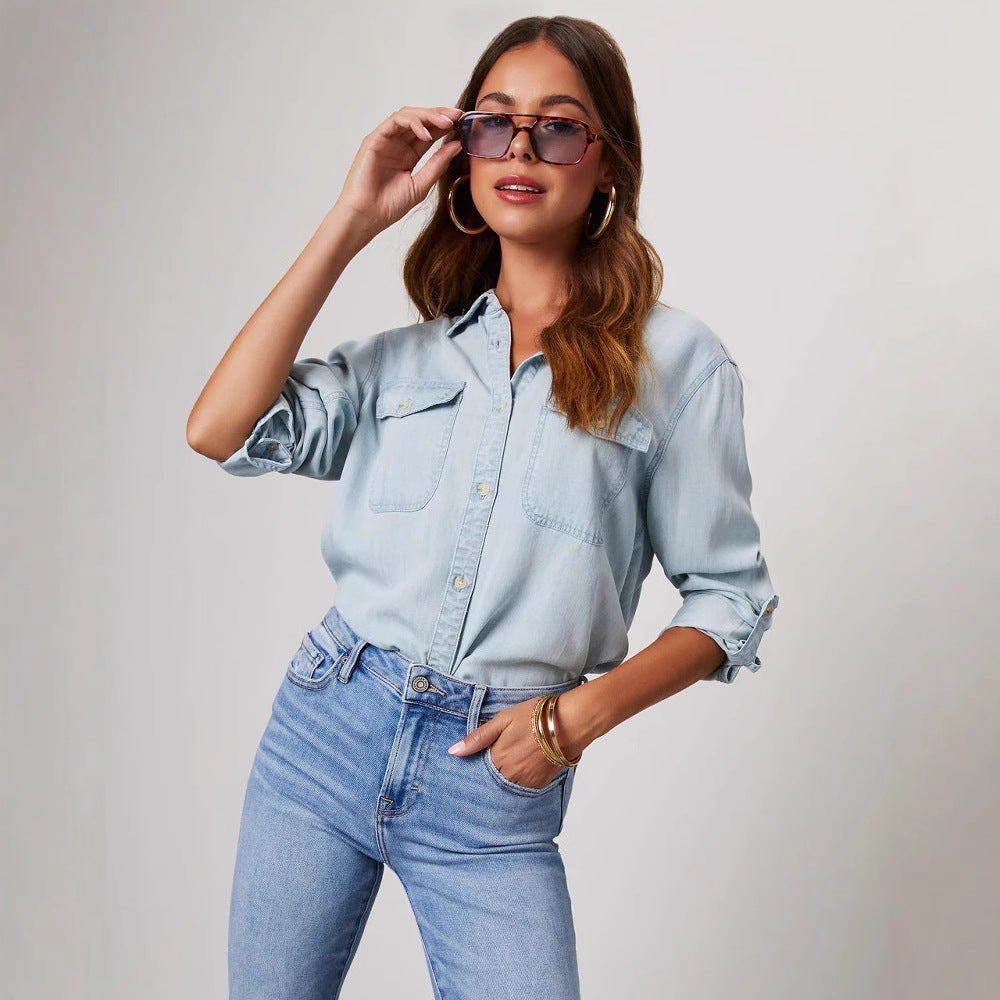 Damen Jeanshemd mit Brusttaschen – Lässiger Stil und entspannter Tragekomfort
