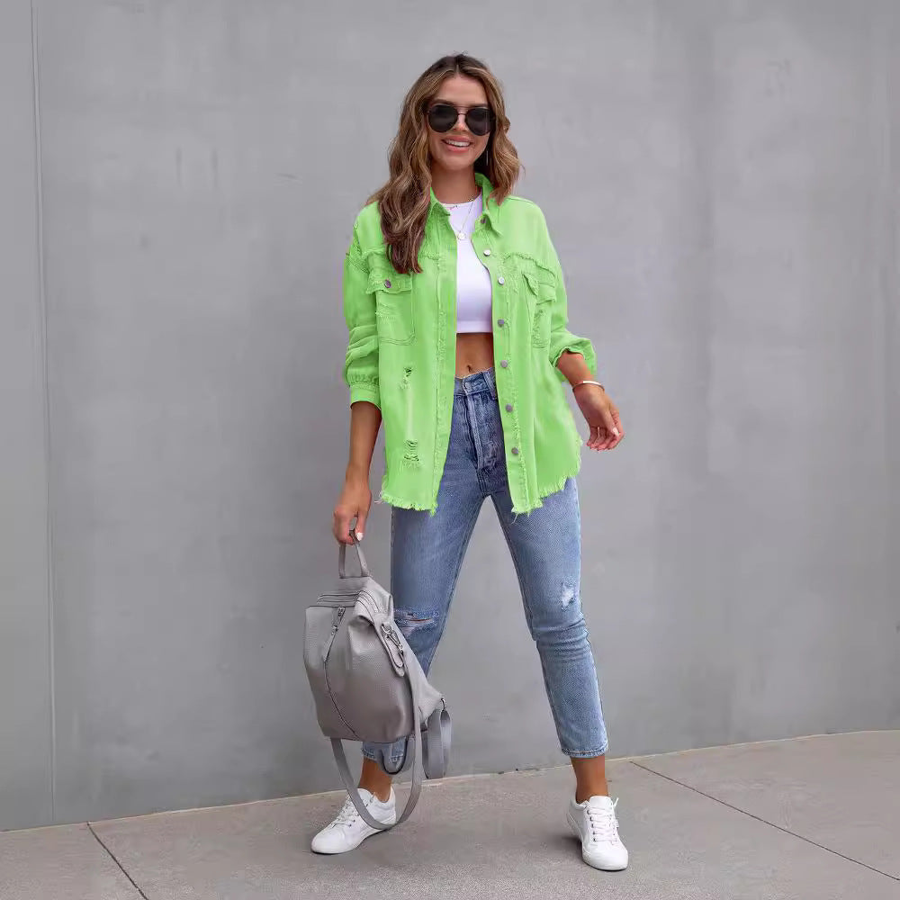 Damen Oversized Jeansjacke – Trendige Übergangsjacke mit Distressed Look