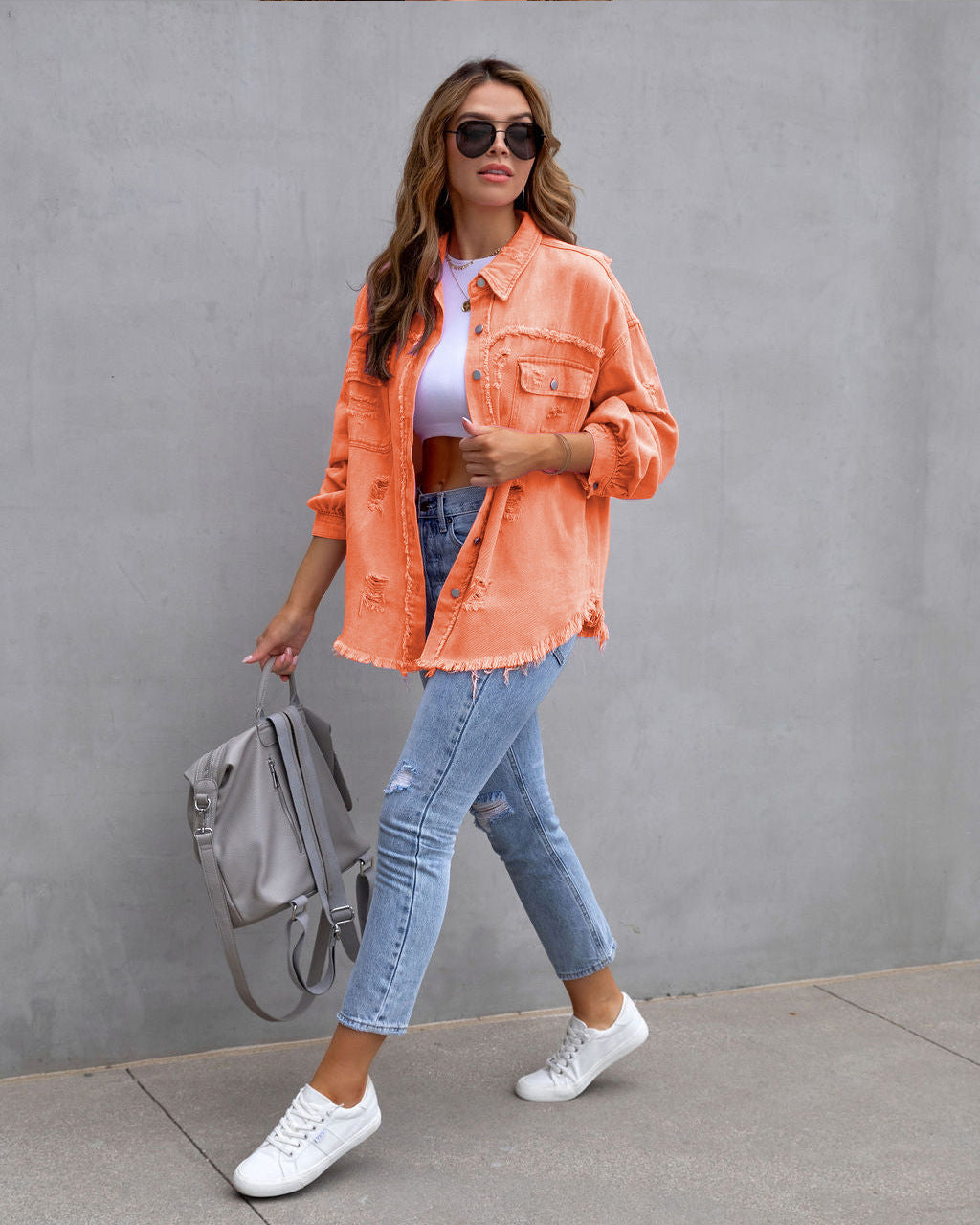 Damen Oversized Jeansjacke – Trendige Übergangsjacke mit Distressed Look