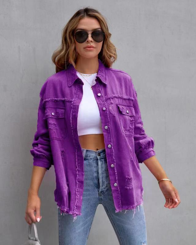 Damen Oversized Jeansjacke – Trendige Übergangsjacke mit Distressed Look