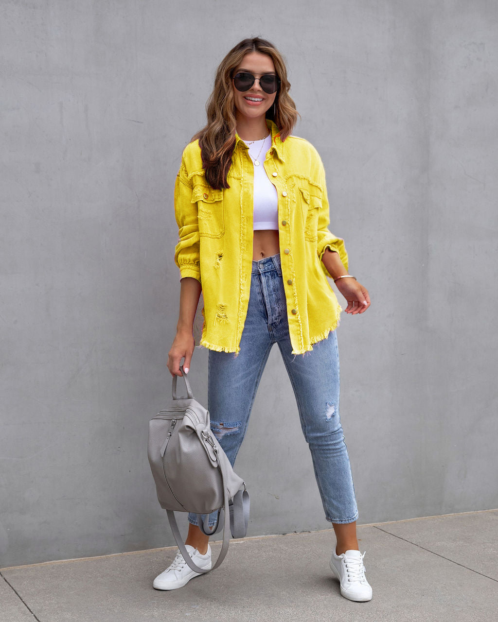 Damen Oversized Jeansjacke – Trendige Übergangsjacke mit Distressed Look