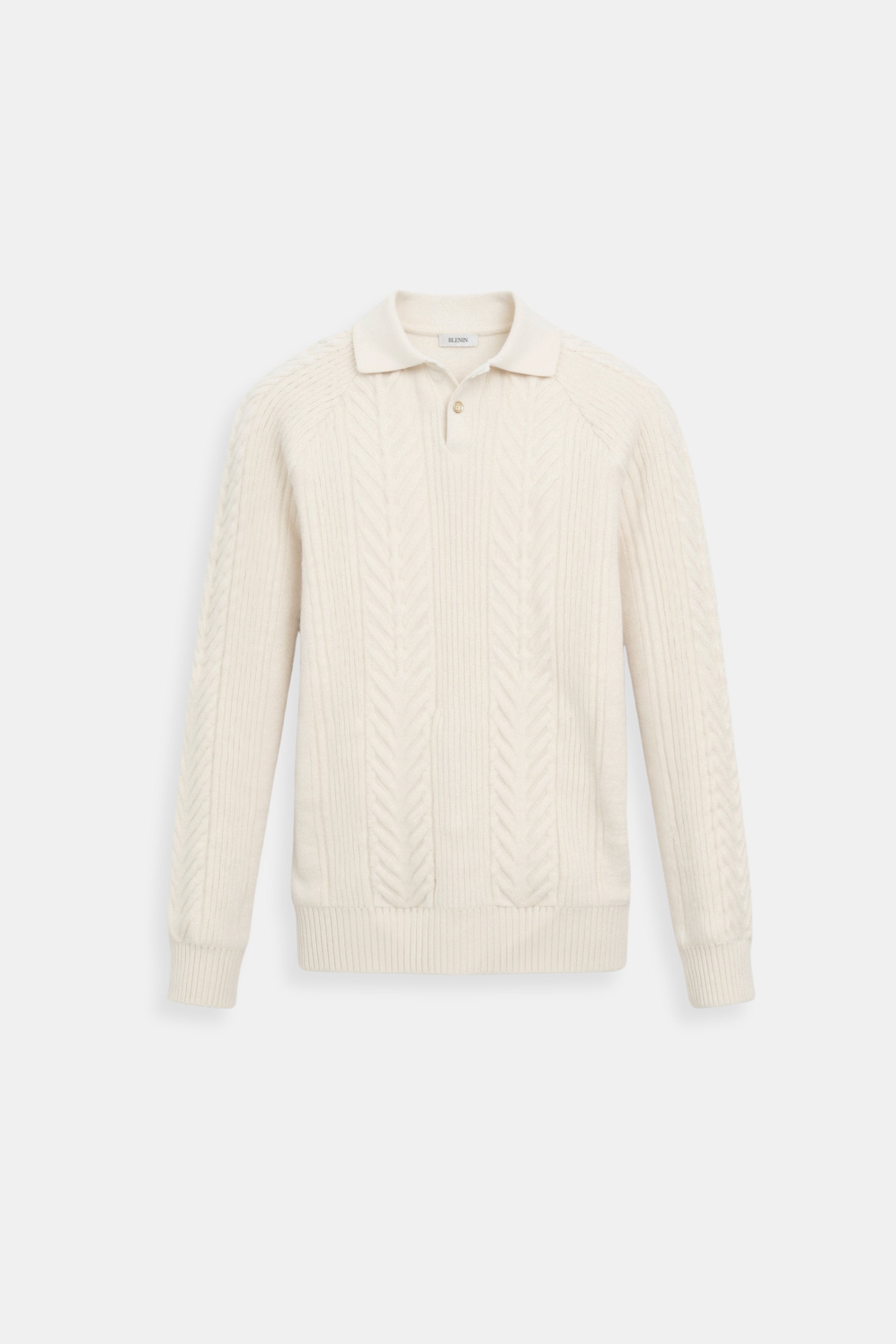 Klassischer Zopfstrickpullover mit Polokragen