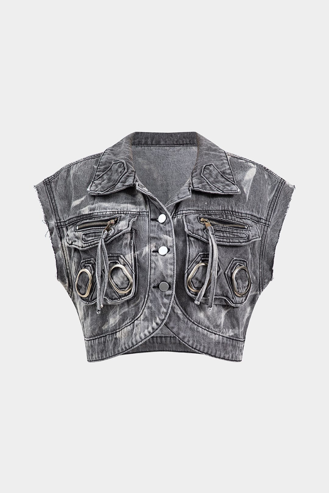 Raven | Cropped Denim-Weste in Grau mit Metallelementen – Urban und Edgy