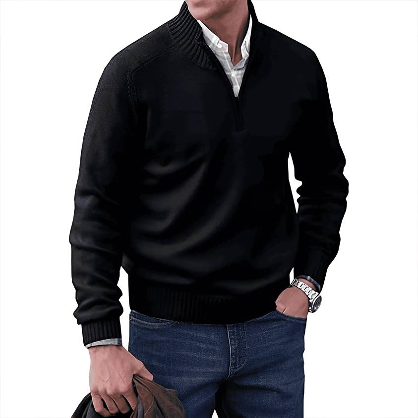 Klassischer Herren Pullover mit Reißverschlusskragen – Stilvoller Strick für jeden Anlass