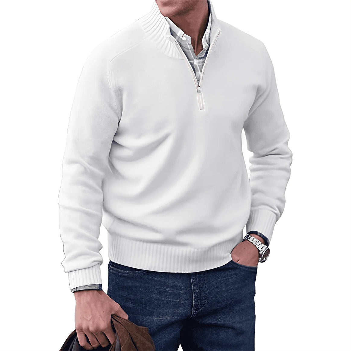 Klassischer Herren Pullover mit Reißverschlusskragen – Stilvoller Strick für jeden Anlass