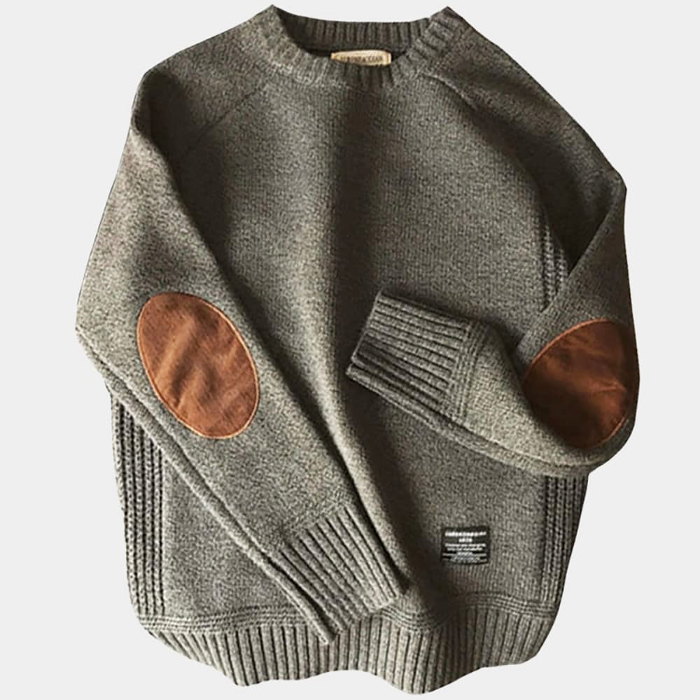 Modischer Rundhals Pullover mit Ellbogenbesatz – Stilvoller Strick für Alltag & Freizeit