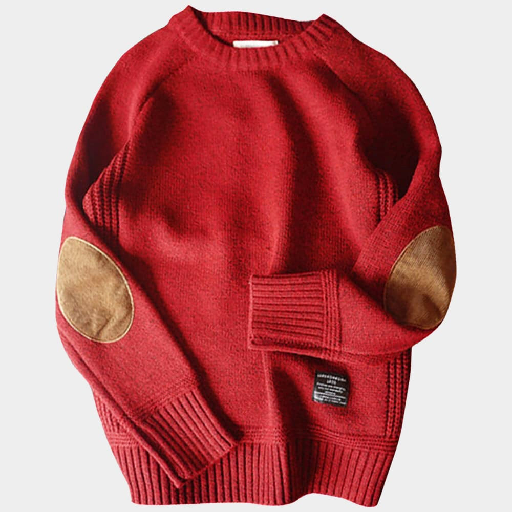 Modischer Rundhals Pullover mit Ellbogenbesatz – Stilvoller Strick für Alltag & Freizeit