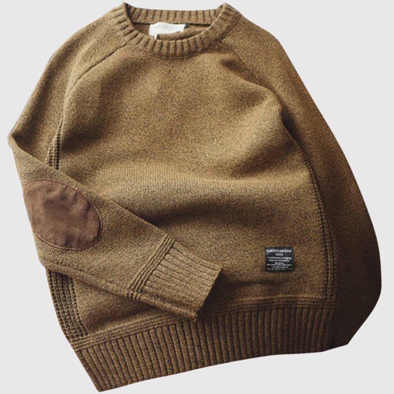 Modischer Rundhals Pullover mit Ellbogenbesatz – Stilvoller Strick für Alltag & Freizeit