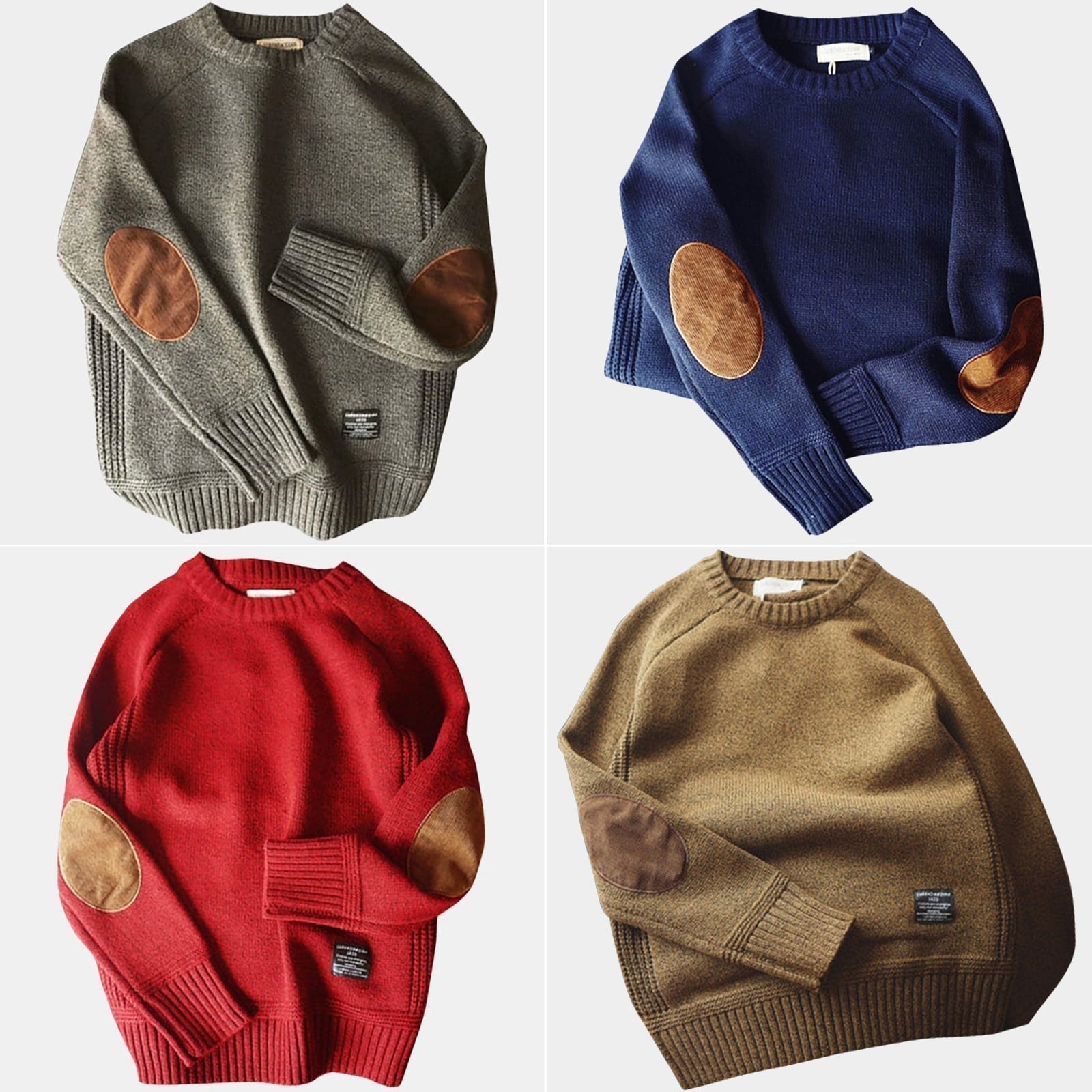 Modischer Rundhals Pullover mit Ellbogenbesatz – Stilvoller Strick für Alltag & Freizeit
