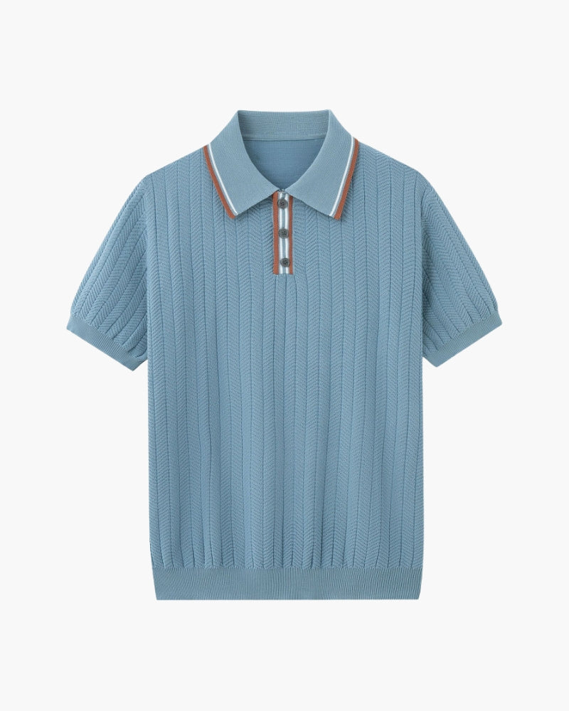 Theo | Sommer Strick-Poloshirt mit Kontrastkragen