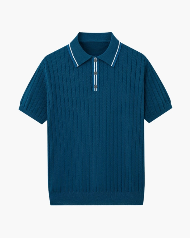 Theo | Sommer Strick-Poloshirt mit Kontrastkragen
