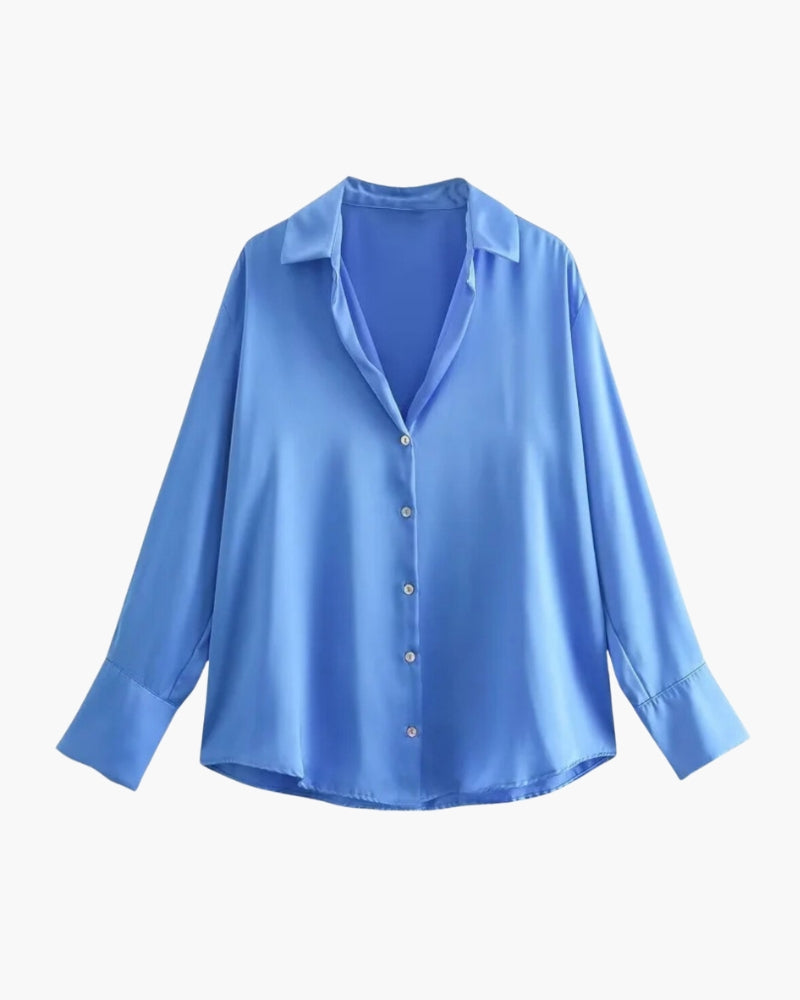 Satin-Style Damenbluse mit Knopfleiste – Elegant, Fließend & Zeitlos