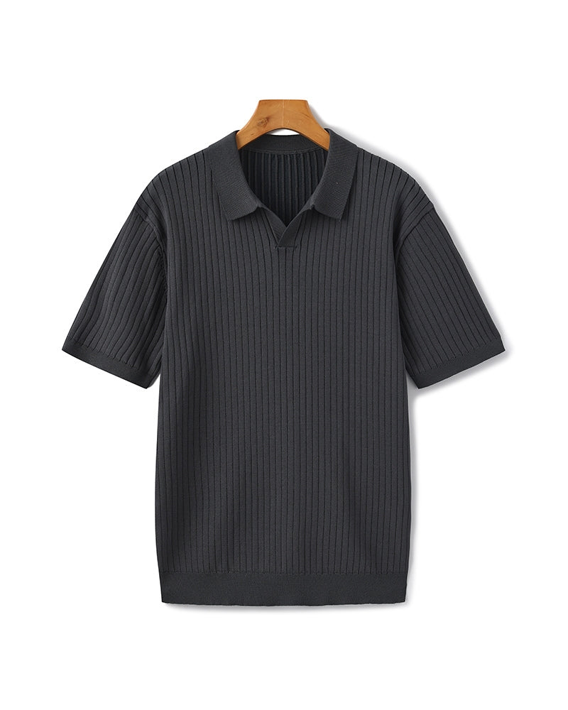 Christian | Herren Kurzarm Fein Rippenstrick Polo-Shirt