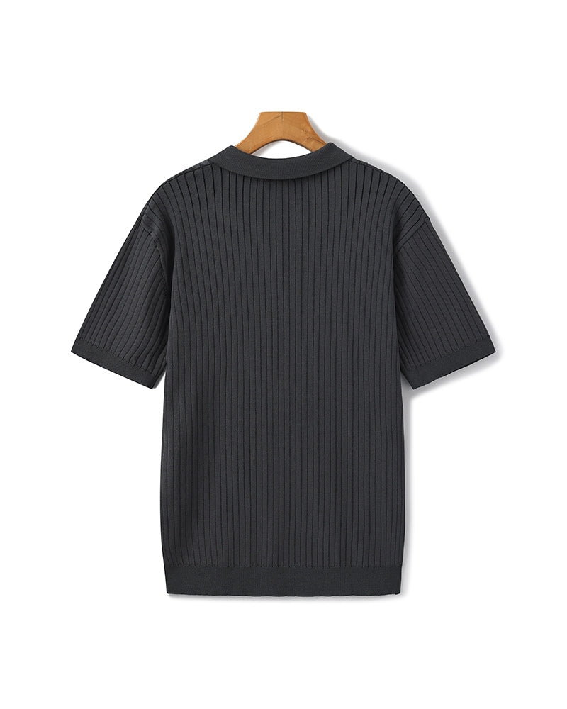Christian | Herren Kurzarm Fein Rippenstrick Polo-Shirt