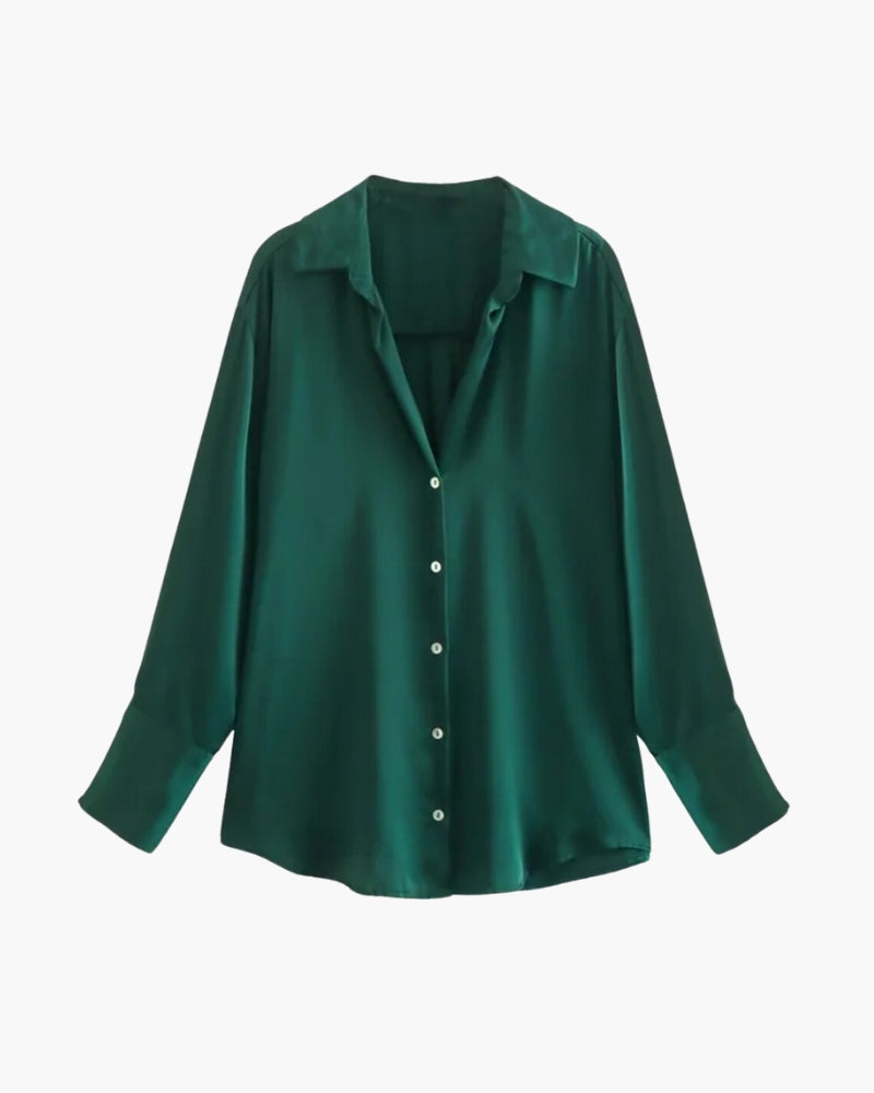 Satin-Style Damenbluse mit Knopfleiste – Elegant, Fließend & Zeitlos