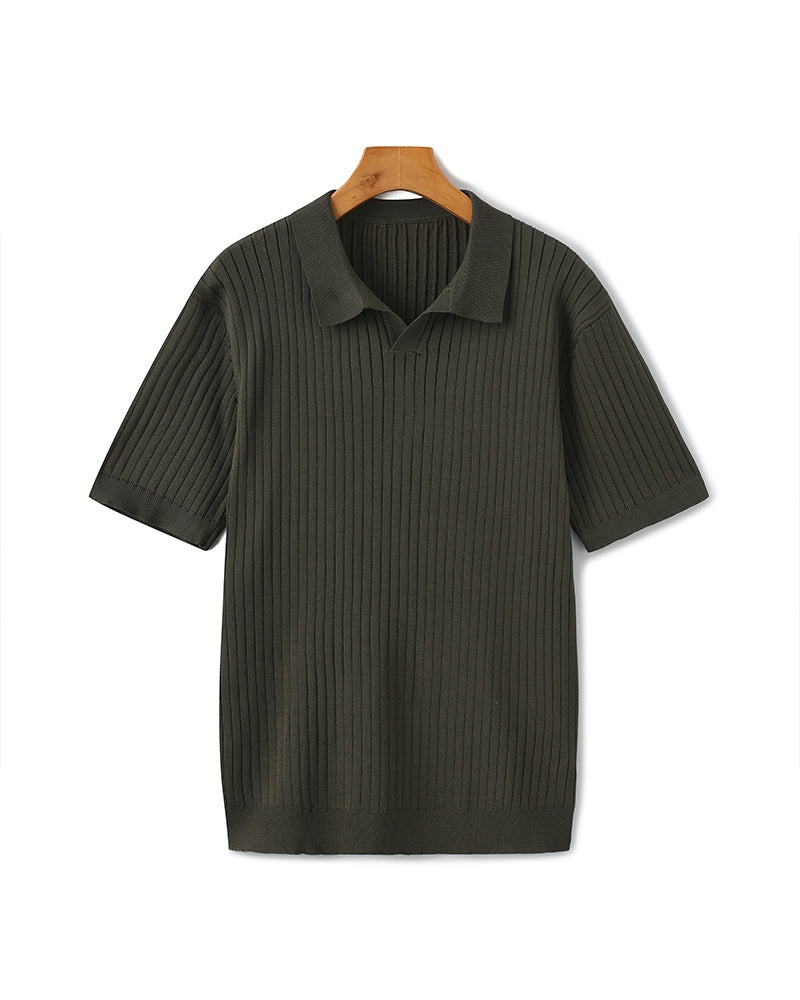 Christian | Herren Kurzarm Fein Rippenstrick Polo-Shirt