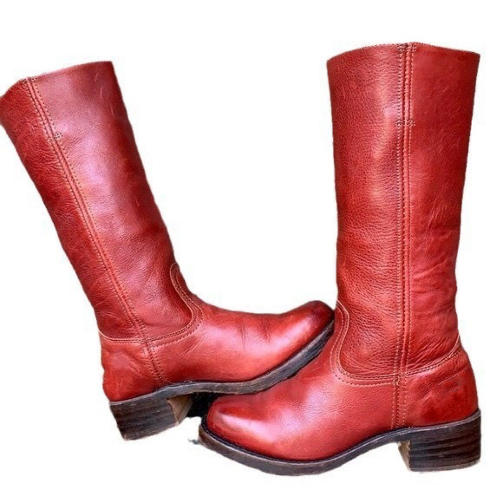 Damen-Lederstiefel im Westernstil mit Blockabsatz
