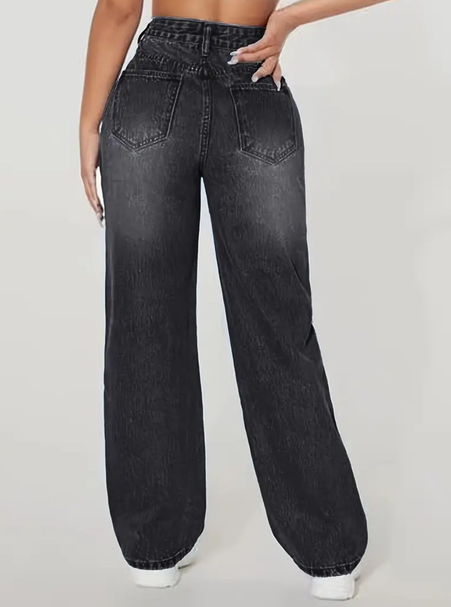 High-Waist Jeans mit Ripped-Details und geradem Bein – Trendiger Casual-Look