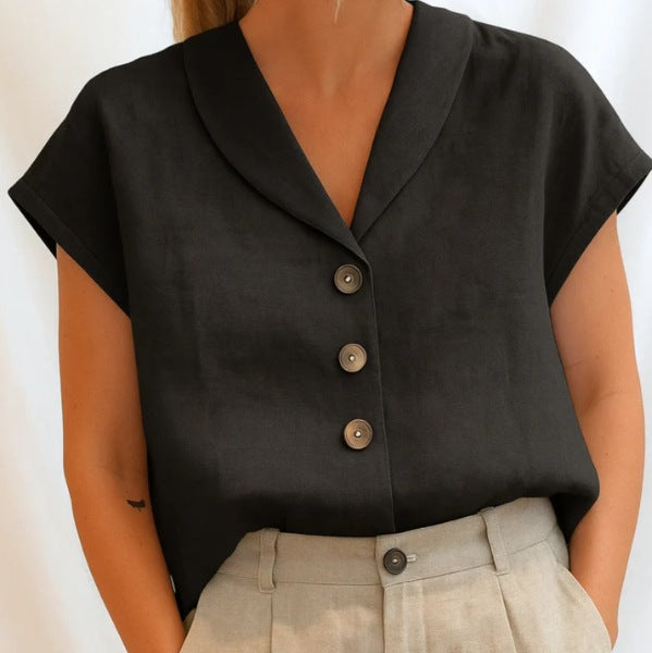 Leinenbluse mit kurzem Ärmel und Knopfleiste für Damen