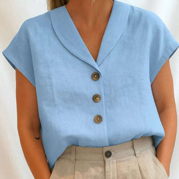 Leinenbluse mit kurzem Ärmel und Knopfleiste für Damen