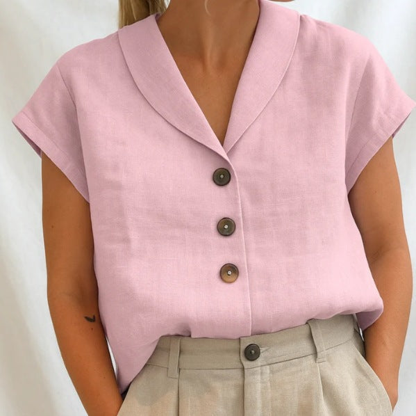 Leinenbluse mit kurzem Ärmel und Knopfleiste für Damen