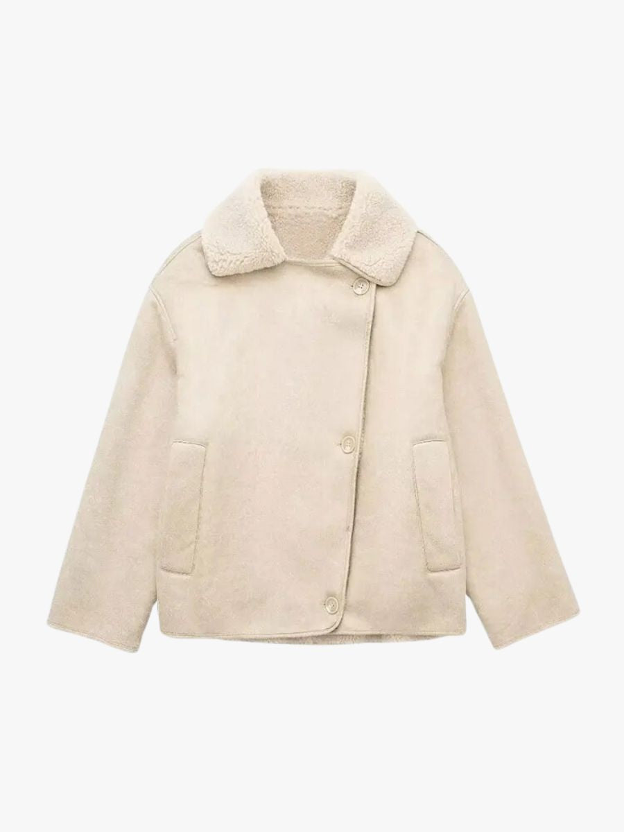 Kiara | Stilvolle Jacke mit Kunstleder- und Fleece-Details
