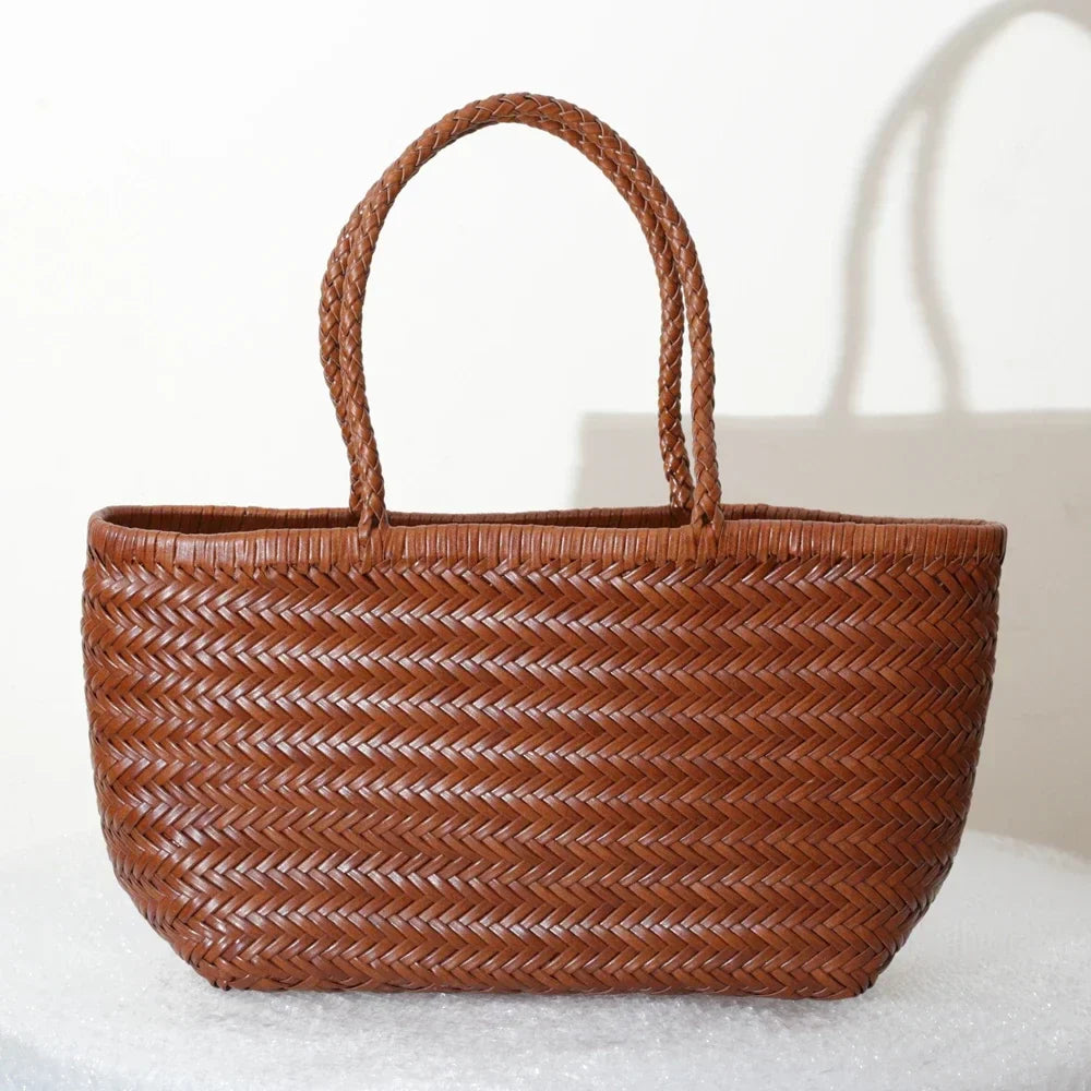 Echte Leder Schultertasche Weben Lässige Einkaufstasche