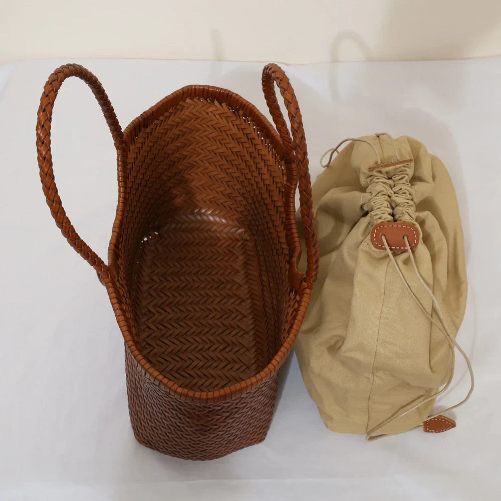Echte Leder Schultertasche Weben Lässige Einkaufstasche
