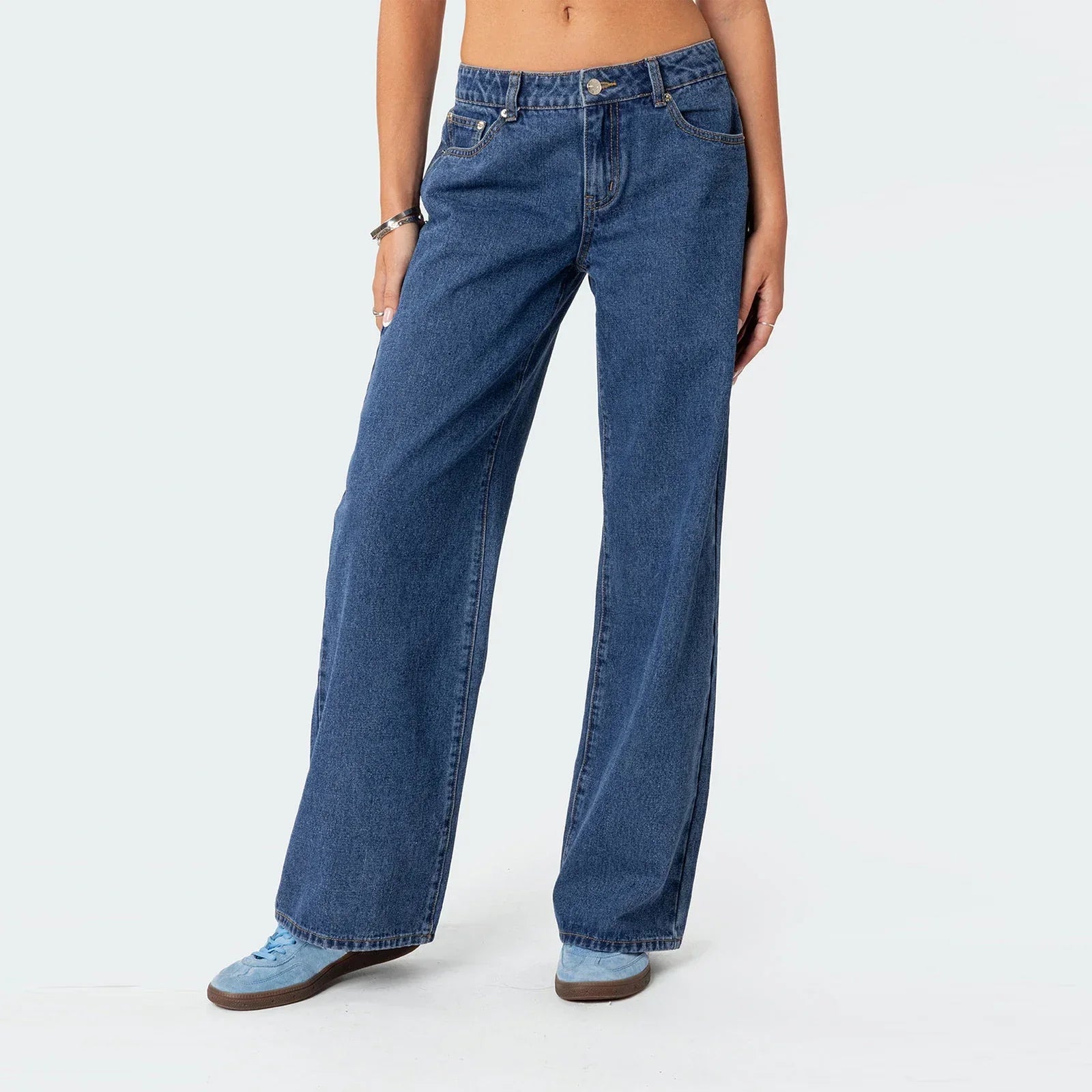 Damen-Weitbein-Jeans in dunkler Vintage-Waschung