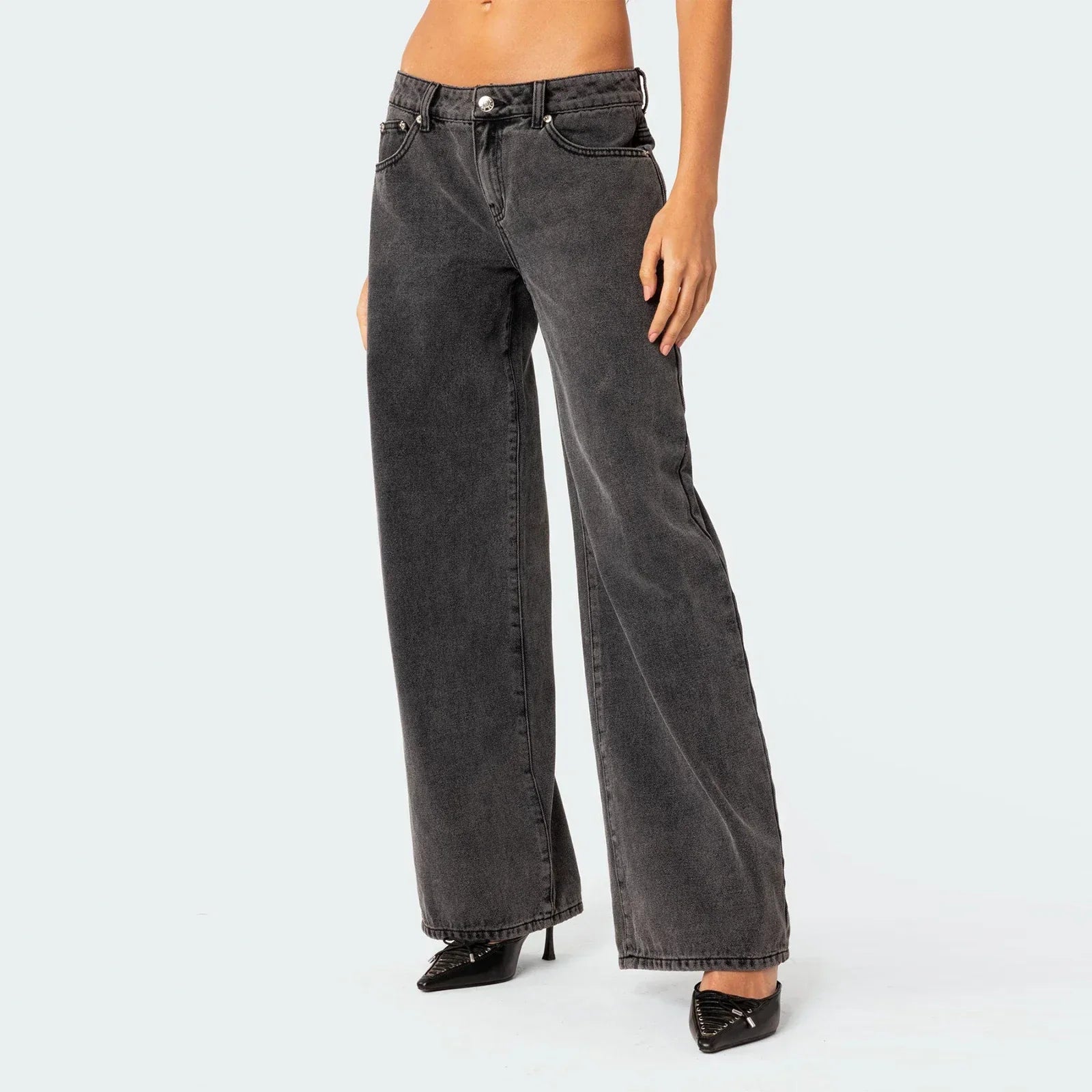 Damen-Weitbein-Jeans in dunkler Vintage-Waschung