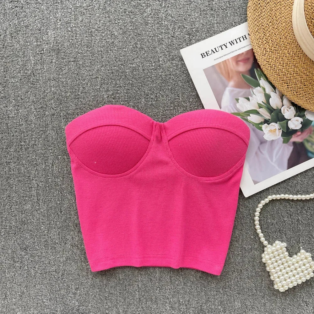 Bustier-Top mit Rippstruktur und geformten Cups für Damen