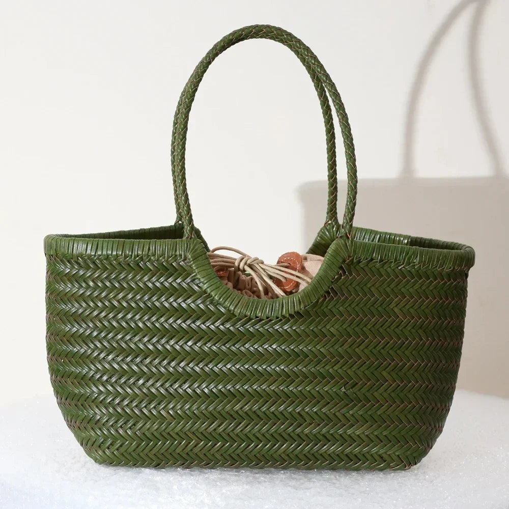 Echte Leder Schultertasche Weben Lässige Einkaufstasche