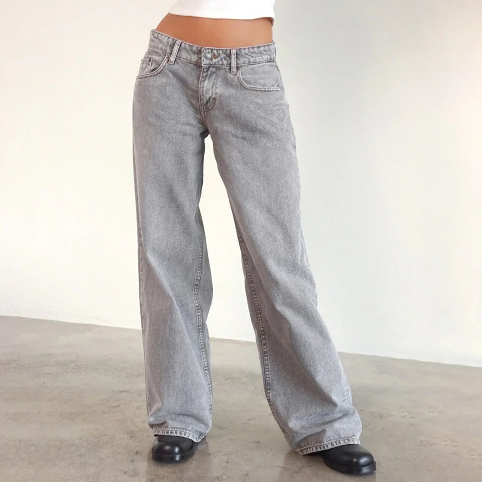 Damen-Weitbein-Jeans im hellen Vintage-Look