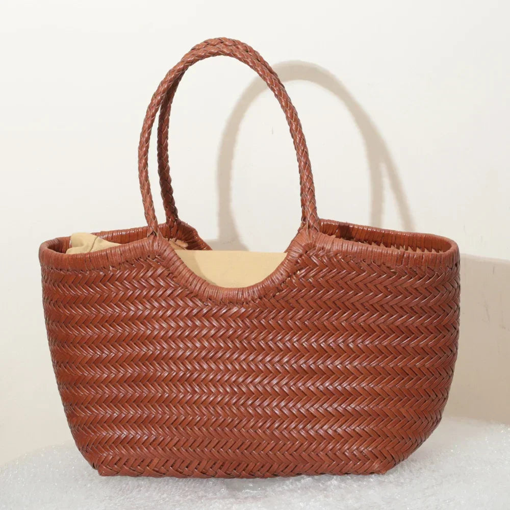 Echte Leder Schultertasche Weben Lässige Einkaufstasche