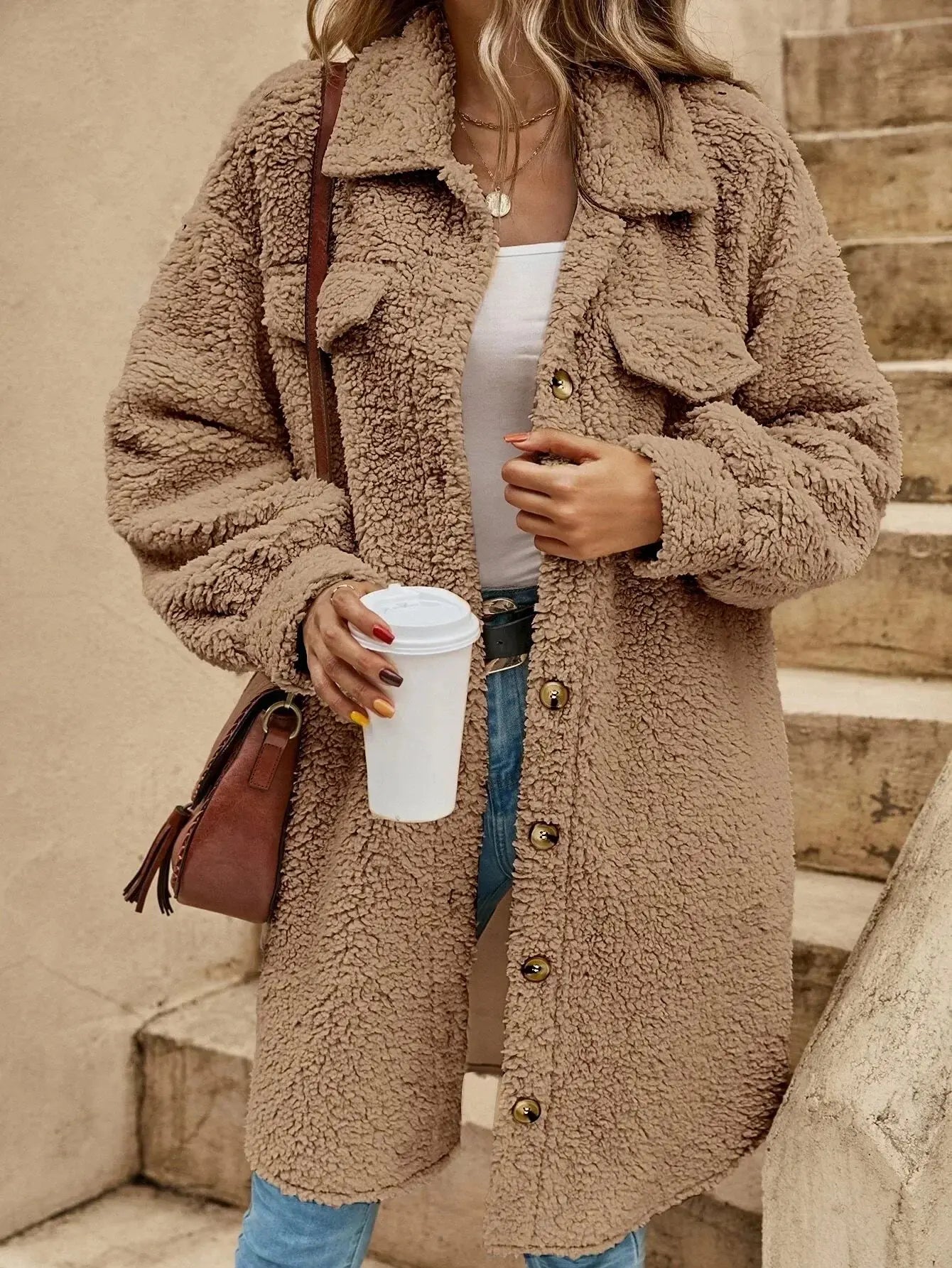 Halie | Bequeme Teddy-Jacke mit Knopfleiste & Brusttaschen