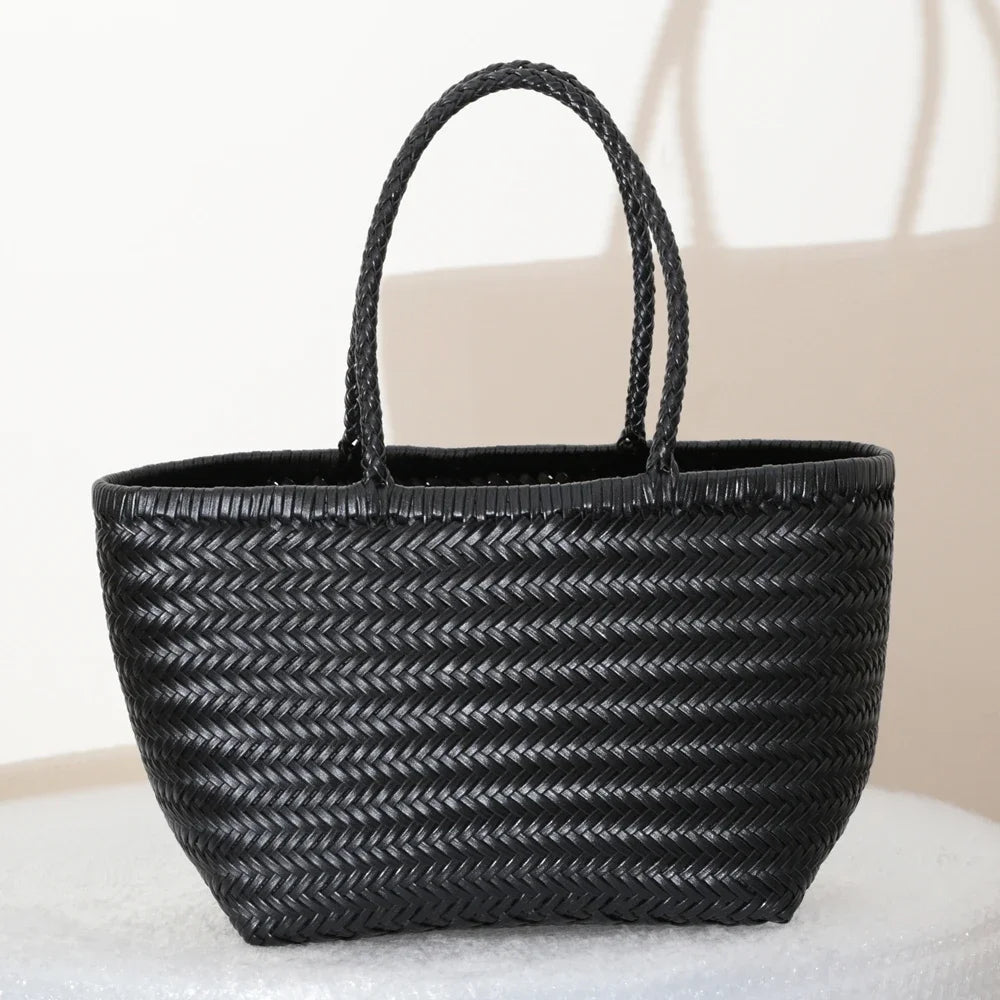 Echte Leder Schultertasche Weben Lässige Einkaufstasche