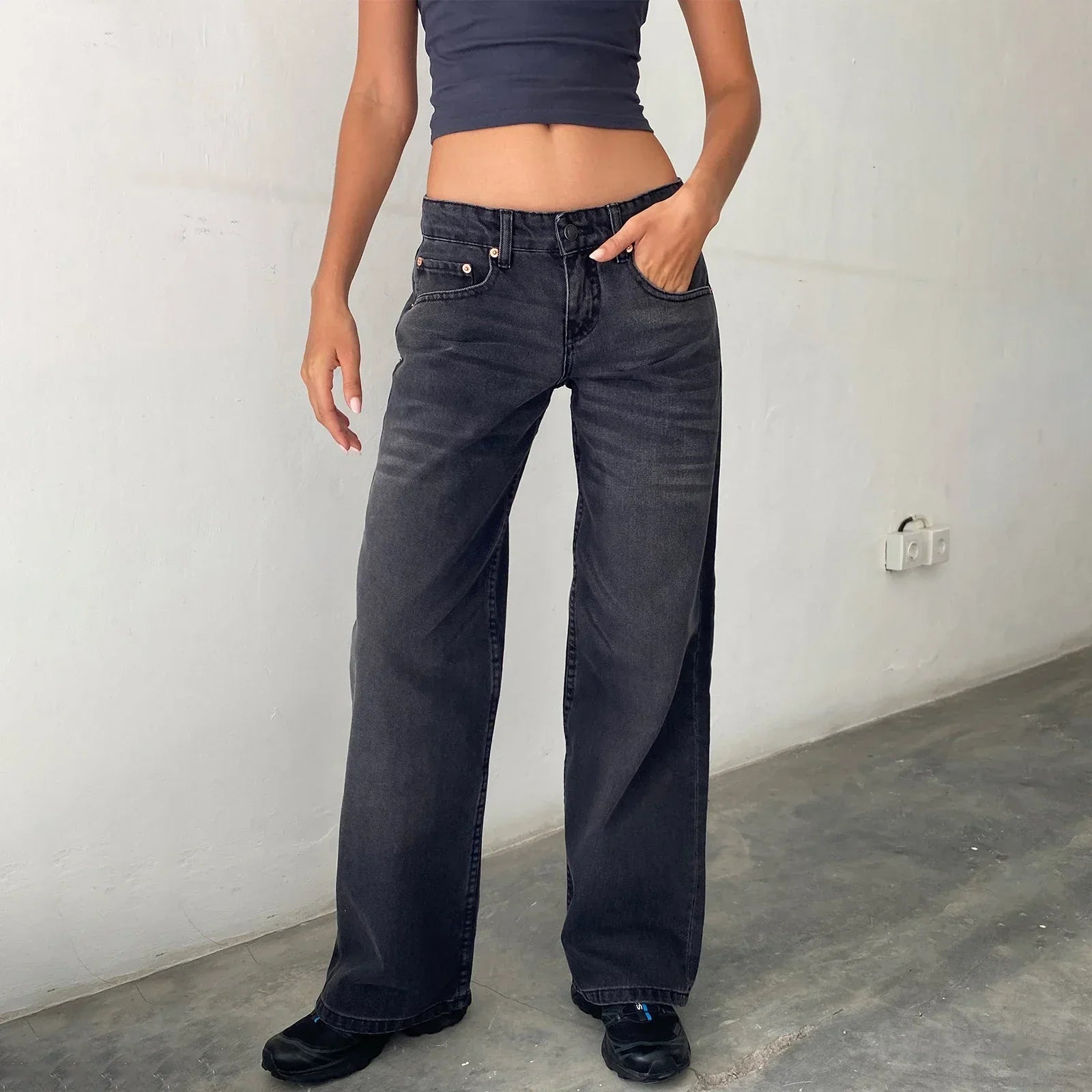 Damen-Weitbein-Jeans im Vintage-Look