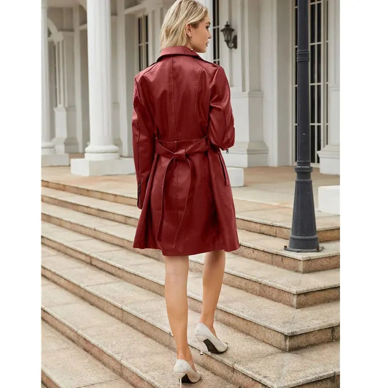 Jane | Krawatte Taille Lange Ärmel Kunstleder Hemdkleid