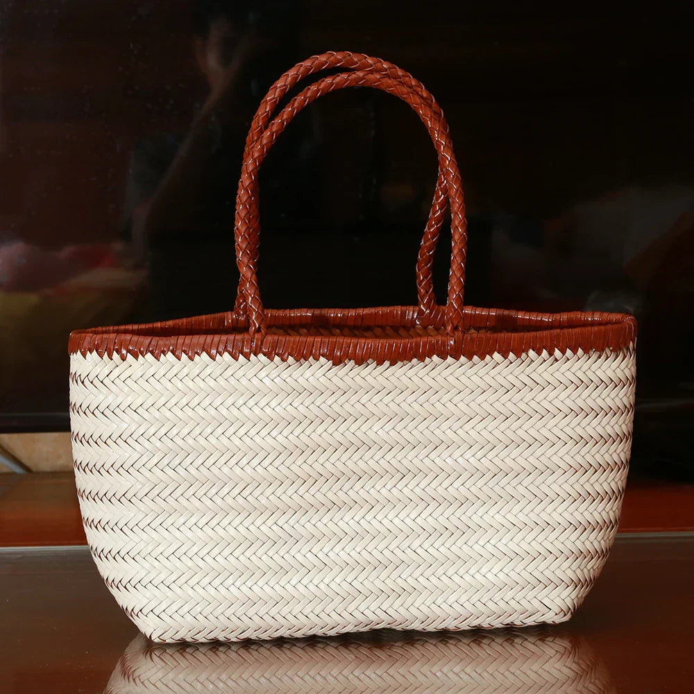 Echte Leder Schultertasche Weben Lässige Einkaufstasche