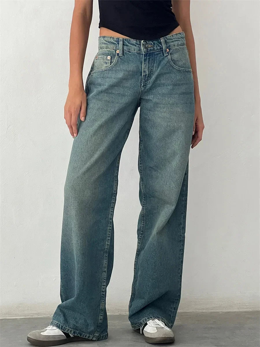 Damen-Weitbein-Jeans im Vintage-Look