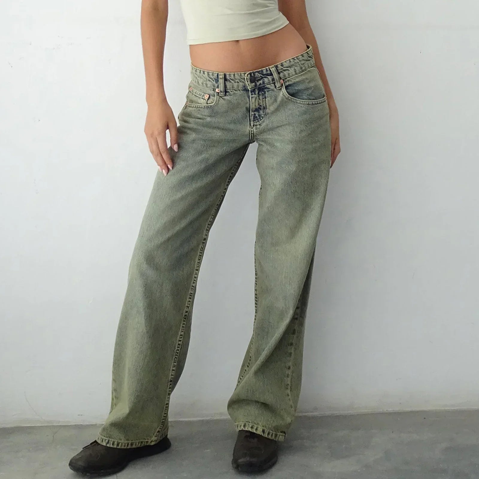 Damen-Weitbein-Jeans im Vintage-Look
