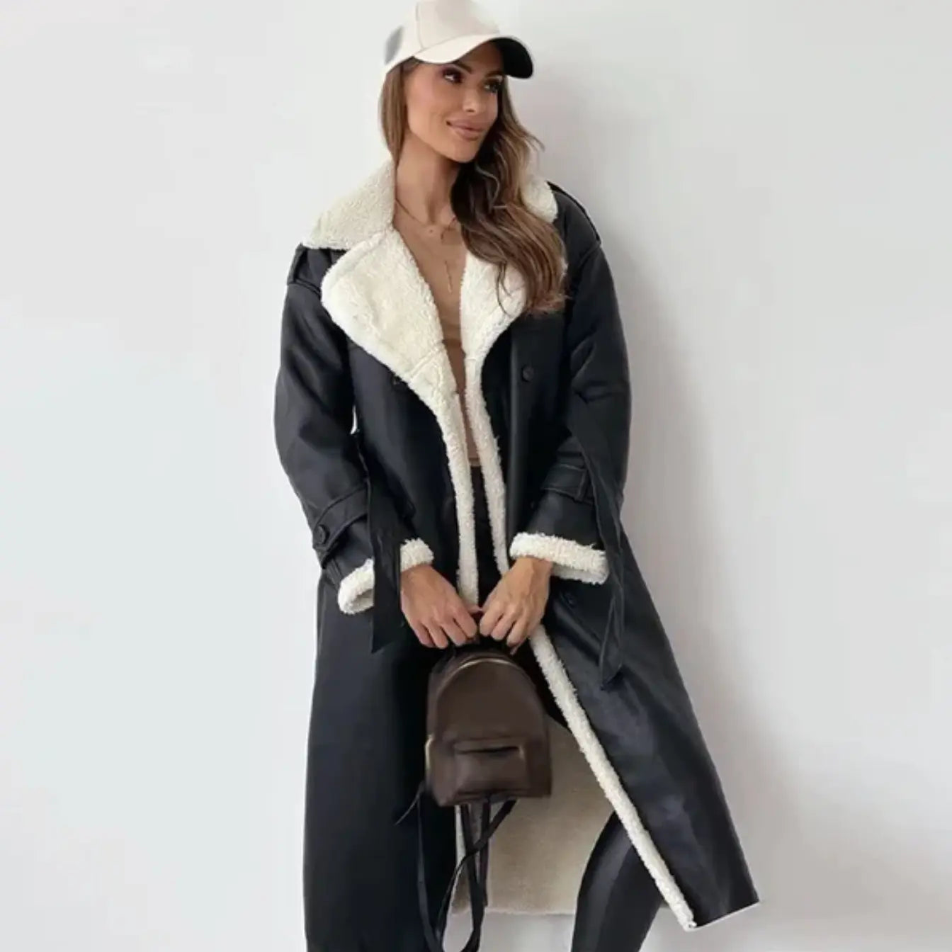 Luna | Lange klassische Jacke mit Fleece Fütterung und Teddykragen