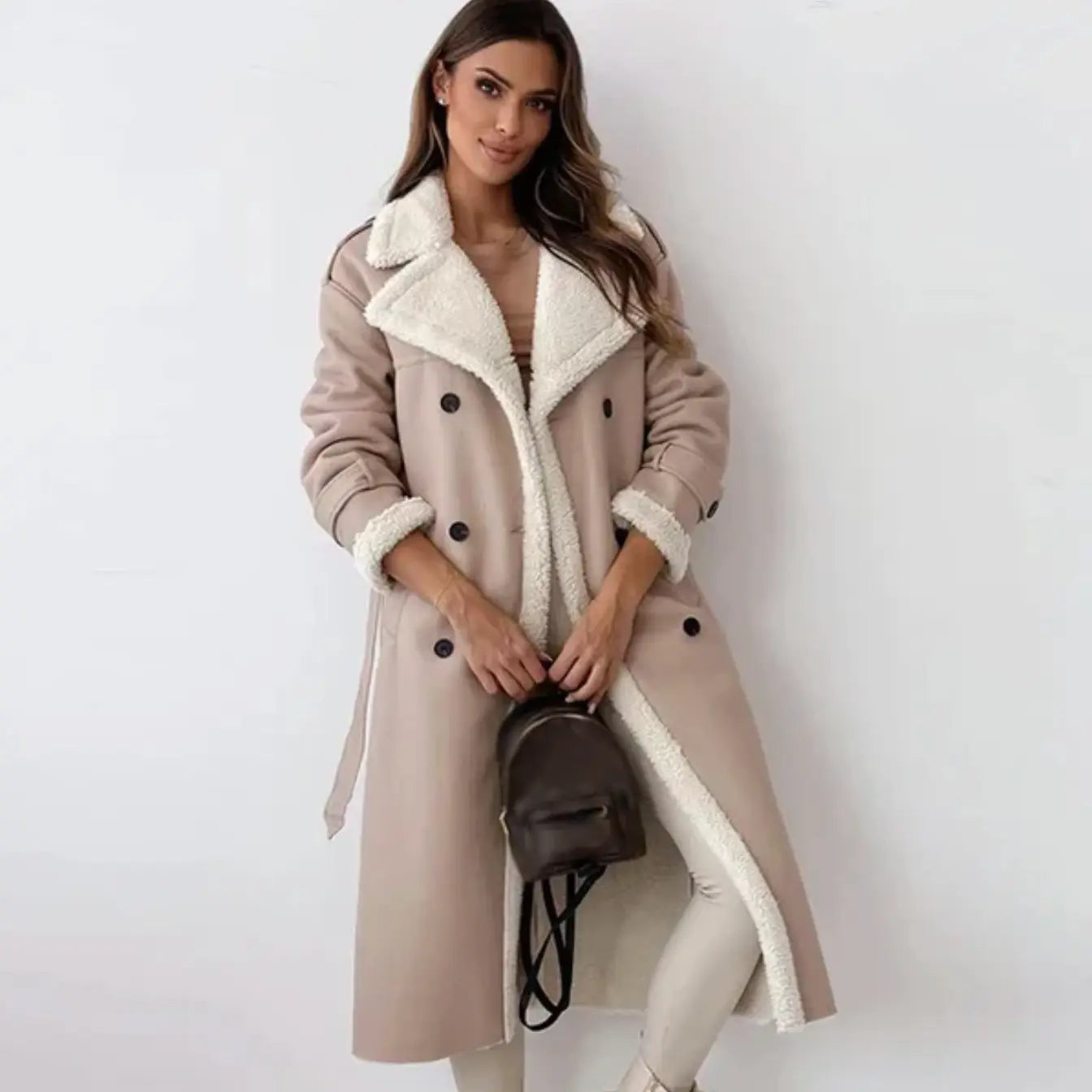 Luna | Lange klassische Jacke mit Fleece Fütterung und Teddykragen