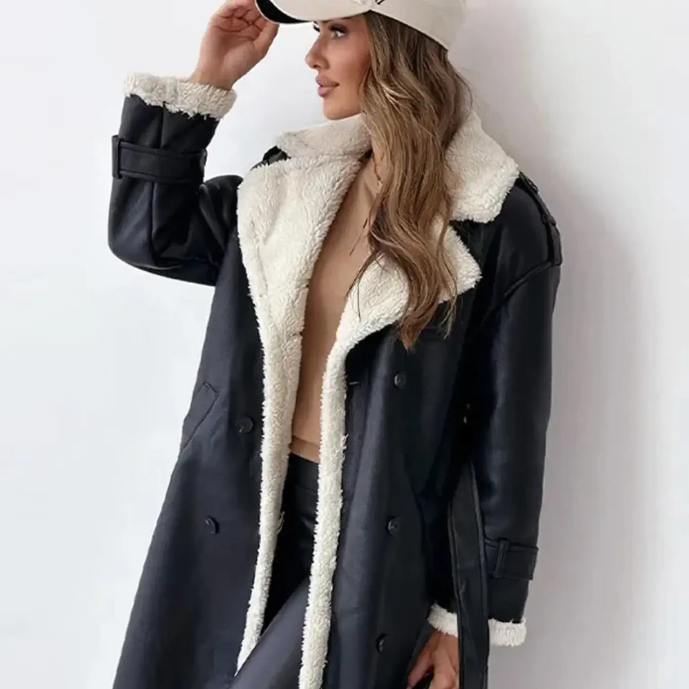 Luna | Lange klassische Jacke mit Fleece Fütterung und Teddykragen