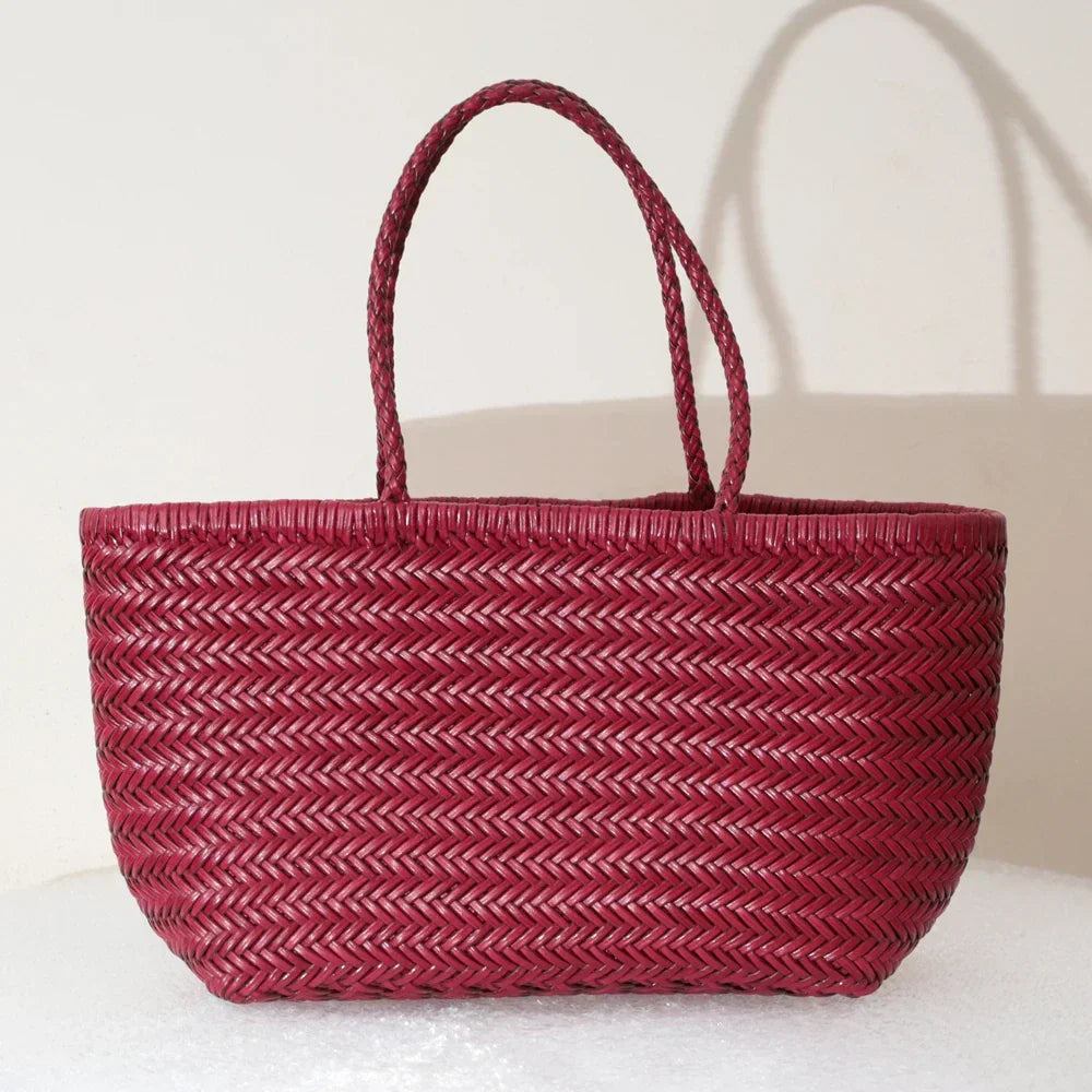 Echte Leder Schultertasche Weben Lässige Einkaufstasche
