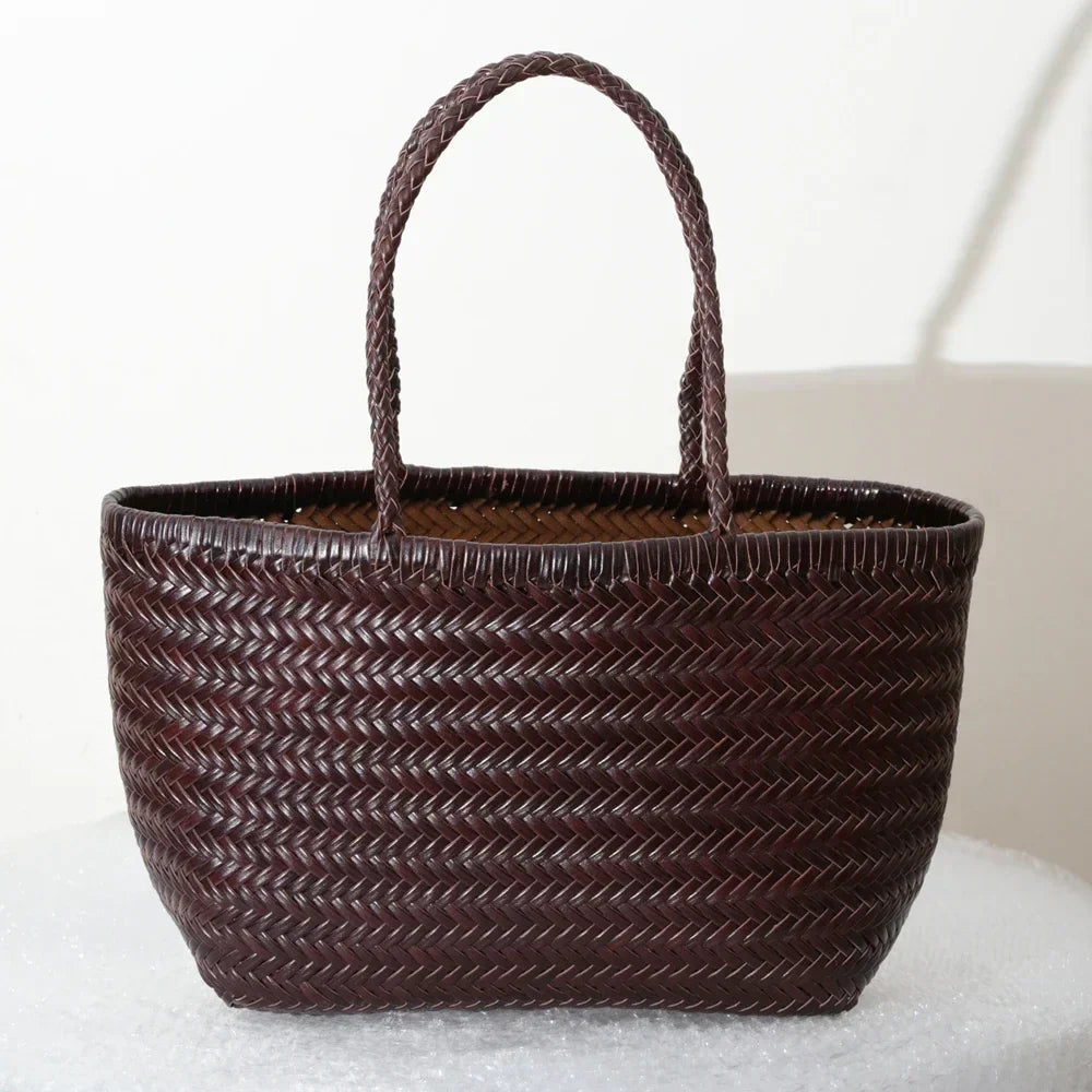 Echte Leder Schultertasche Weben Lässige Einkaufstasche