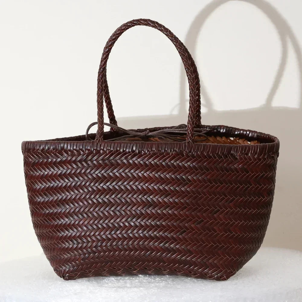 Echte Leder Schultertasche Weben Lässige Einkaufstasche