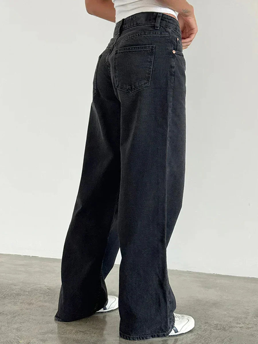 Damen-Weitbein-Jeans im hellen Vintage-Look